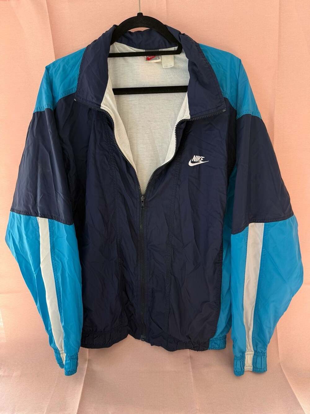 Vintage 90s Nike Colorblock Full Zip Windbreaker Jacket Navy Blue Light Blue Siz
